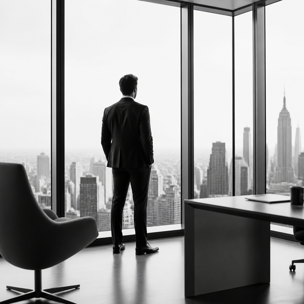 Professional looking at city skyline from a modern office — Career Breakthrough Coaching